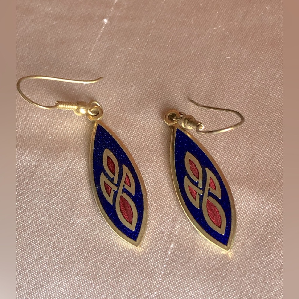 Gold-Tone Blue and Red Enamel Drop Earrings - Women's Jewelry
